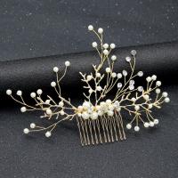 Bridal Decorative Hair Comb, Zinc Alloy, with Plastic Pearl, fashion jewelry & for woman & with rhinestone, golden 