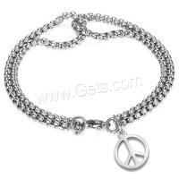 Stainless Steel Chain Bracelets, 304 Stainless Steel, Peace Logo, polished, Double Layer & fashion jewelry & Unisex, original color Approx 22 cm 