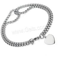 Stainless Steel Chain Bracelets, 304 Stainless Steel, Heart, polished, Double Layer & fashion jewelry & Unisex, original color Approx 22 cm 