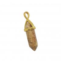 Gemstone Brass Pendants, Natural Stone, with Brass, Conical, gold color plated, DIY 9x27-30mm 