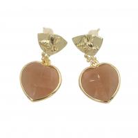 Brass Drop Earring, with Natural Stone, Heart, gold color plated, fashion jewelry & for woman 
