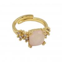 Edelstein Messing Finger Ring, mit Naturstein, goldfarben plattiert, Modeschmuck & Micro pave Zirkonia & für Frau, keine, 9x9mm, Größe:7, verkauft von PC