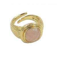 Gemstone Brass Finger Ring, with Natural Stone, gold color plated, fashion jewelry & for woman US Ring 