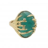 Edelstein Messing Finger Ring, mit Naturstein, goldfarben plattiert, Modeschmuck & Micro pave Zirkonia & für Frau, keine, 20x24mm, Größe:7, verkauft von PC
