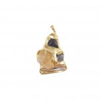 Gemstone Pendantifs en laiton, avec pierre gemme, Placage de couleur d'or, DIY, couleurs mélangées Vendu par PC[