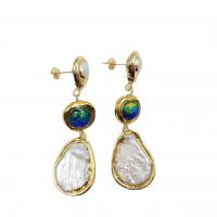 Brass Drop Earring, with Freshwater Pearl, Teardrop, gold color plated, fashion jewelry & for woman, 45mm 