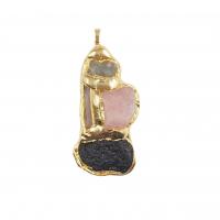 Gemstone Pendantifs en laiton, avec pierre gemme, Placage de couleur d'or, DIY, couleurs mélangées Vendu par PC[