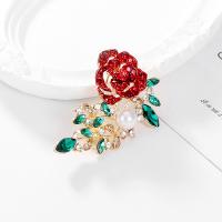 Strass Zink Legierung Brosche, Zinklegierung, mit Kunststoff Perlen, Rose, plattiert, für Frau & mit Strass, 45x39mm, verkauft von PC