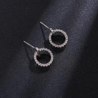 Zinc Alloy Stud Earring, Round, plated, fashion jewelry & micro pave cubic zirconia & for woman & hollow 