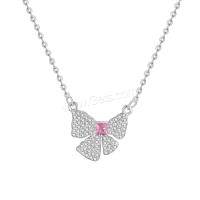 Cubic Zircon Micro Pave Sterling Silver Necklace, 925 Sterling Silver, Bowknot, plated, micro pave cubic zirconia & for woman, silver color, 40-45CM 