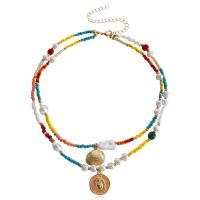 Glass Seed Beads Necklace, Zinc Alloy, with Seedbead & Plastic Pearl, with 3.9inch extender chain, gold color plated, Double Layer & Bohemian style & for woman Approx 14.04 Inch, Approx 16.38 Inch 