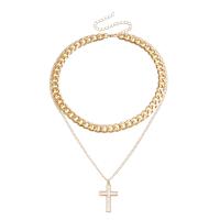 Zinc Alloy Necklace, with White Shell, with 3.9inch extender chain, Cross, plated, Double Layer & for woman Approx 14.5 Inch 