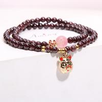 Natural Garnet Bracelet, with Strawberry Quartz & Zinc Alloy, gold color plated, fashion jewelry & for woman & enamel Approx 37 cm 