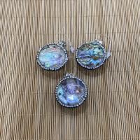 Abalone Shell Pendants, with Rhinestone Clay Pave, Flat Round, DIY, multi-colored 