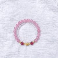 Quartz Bracelets, Rose Quartz, with Strawberry Quartz & Zinc Alloy, Round, gold color plated, fashion jewelry & for woman, pink Approx 18 cm [