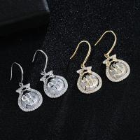 Cubic Zirconia Micro Pave Brass Earring, Money Bag, plated, fashion jewelry & micro pave cubic zirconia & for woman 