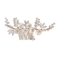 Decorative Hair Combs, Brass, with Porcelain & Crystal, fashion jewelry & for woman, golden 