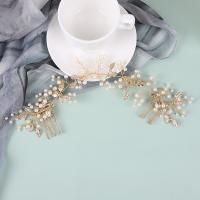 Peignes décoratifs, alliage de zinc, avec perle de plastique & laiton, fait à la main, bijoux de mode & pour femme, doré Vendu par PC