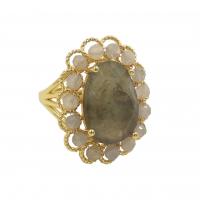 Gemstone Brass Finger Ring, with Natural Stone, gold color plated, fashion jewelry & for woman US Ring [