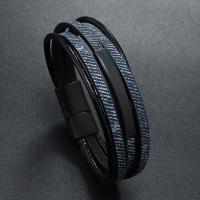 PU Leather Cord Bracelets, with Zinc Alloy, plumbum black color plated, vintage & for man 25mm Approx 21 cm 