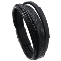 PU Leather Cord Bracelets, with Zinc Alloy, plumbum black color plated, punk style & for man 27mm Approx 21 cm 