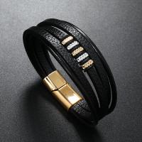 PU Leather Cord Bracelets, with Zinc Alloy, plated, fashion jewelry & for man 25mm Approx 21 cm 
