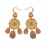 Gemstone Drop Earring, Brass, with Natural Stone, Teardrop, gold color plated, fashion jewelry & for woman 