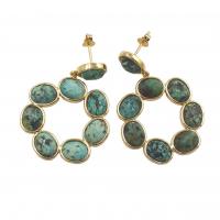 Gemstone Drop Earring, Brass, with Natural Stone, gold color plated, fashion jewelry & for woman & hollow 