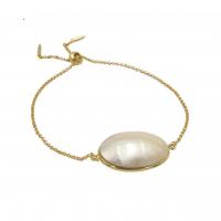 Bracelets en laiton, avec coquille, ovale, Placage de couleur d'or, bijoux de mode & réglable & pour femme, plus de couleurs à choisir, 18-21x27-30mm Environ 230 mm, Vendu par PC