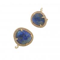 Brass Earring Stud Component, with Natural Stone, gold color plated, DIY & micro pave cubic zirconia [