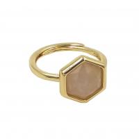 Gemstone Brass Finger Ring, with Natural Stone, Hexagon, gold color plated, fashion jewelry & for woman US Ring [