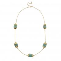 Brass Jewelry Necklace, with ​Amazonite​, with 2 Inch extender chain, gold color plated, fashion jewelry & for woman, green, 14-16x23-25mm Approx 24 Inch 