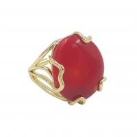 Coral Finger Ring, Brass, with Coral, gold color plated & fashion jewelry & for woman US Ring 