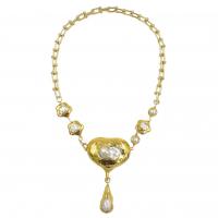 Freshwater Pearl Brass Necklace, with Freshwater Pearl, Heart, gold color plated, fashion jewelry & for woman 40-45x48-55mm,32-35x16-20mm Approx 21 Inch 