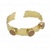 Brass Cuff Bangle, with Natural Stone, gold color plated, fashion jewelry & for woman Inner Approx 56mm 