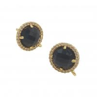 Brass Earring Stud Component, with Natural Stone, gold color plated, DIY & micro pave cubic zirconia [