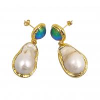Freshwater Pearl Brass Earring, with Freshwater Pearl, Teardrop, gold color plated, fashion jewelry & for woman, 17-20x42-50mm 