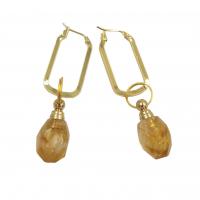 Gemstone Drop Earring, Brass, with Amethyst & Citrine, Oval, gold color plated, fashion jewelry & for woman 16x60-65mm 