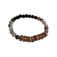 Gemstone Bracelets, Coco, with Glass Beads & Natural Stone, for woman, black Approx 16.8 cm 