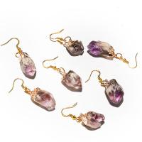 Boucle d'oreille quartz, fer, avec améthyste, Irrégulière, bijoux de mode, violet, aboutuff1a40-65mm, Vendu par paire