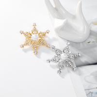 Plastic Pearl Brooch, Zinc Alloy, with Plastic Pearl, Snowflake, plated, fashion jewelry & for woman & with rhinestone 