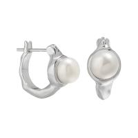 Sterling Silver Pearl Drop Earring, 925 Sterling Silver, with Freshwater Pearl, plated, for woman, silver color, 13.6mm 