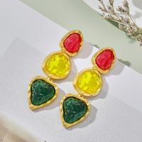 Resin Zinc Alloy Earring, with Resin, 18K gold plated, fashion jewelry & for woman, multi-colored 