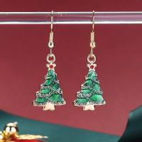 Christmas Earrings, Zinc Alloy, Christmas Tree, gold color plated, Christmas Design & fashion jewelry & for woman & enamel, green 