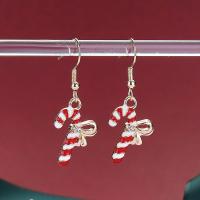 Christmas Earrings, Zinc Alloy, Christmas Candy Cane, gold color plated, Christmas Design & fashion jewelry & for woman & enamel, red 