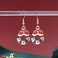 Christmas Earrings, Zinc Alloy, Christmas Wreath, gold color plated, Christmas Design & fashion jewelry & for woman & enamel 