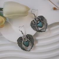 Turquoise Zinc Alloy Earring, with turquoise, Wing Shape, antique silver color plated, fashion jewelry & for woman 