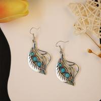 Turquoise Zinc Alloy Earring, with turquoise, Leaf, antique silver color plated, fashion jewelry & for woman 