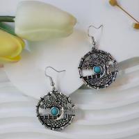 Turquoise Zinc Alloy Earring, with turquoise, antique silver color plated, fashion jewelry & for woman & hollow 