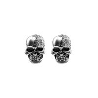 Zinc Alloy Stud Earring, Skull, Halloween Design & fashion jewelry & Unisex & with rhinestone, silver color 